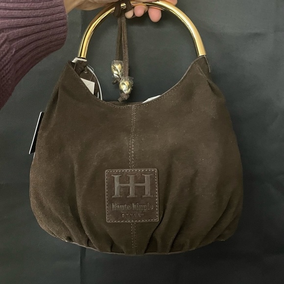 Haute Hippie Handbags - NWT Haute Hippie Dark Brown Suede Shoulder Bag with Gold Handle